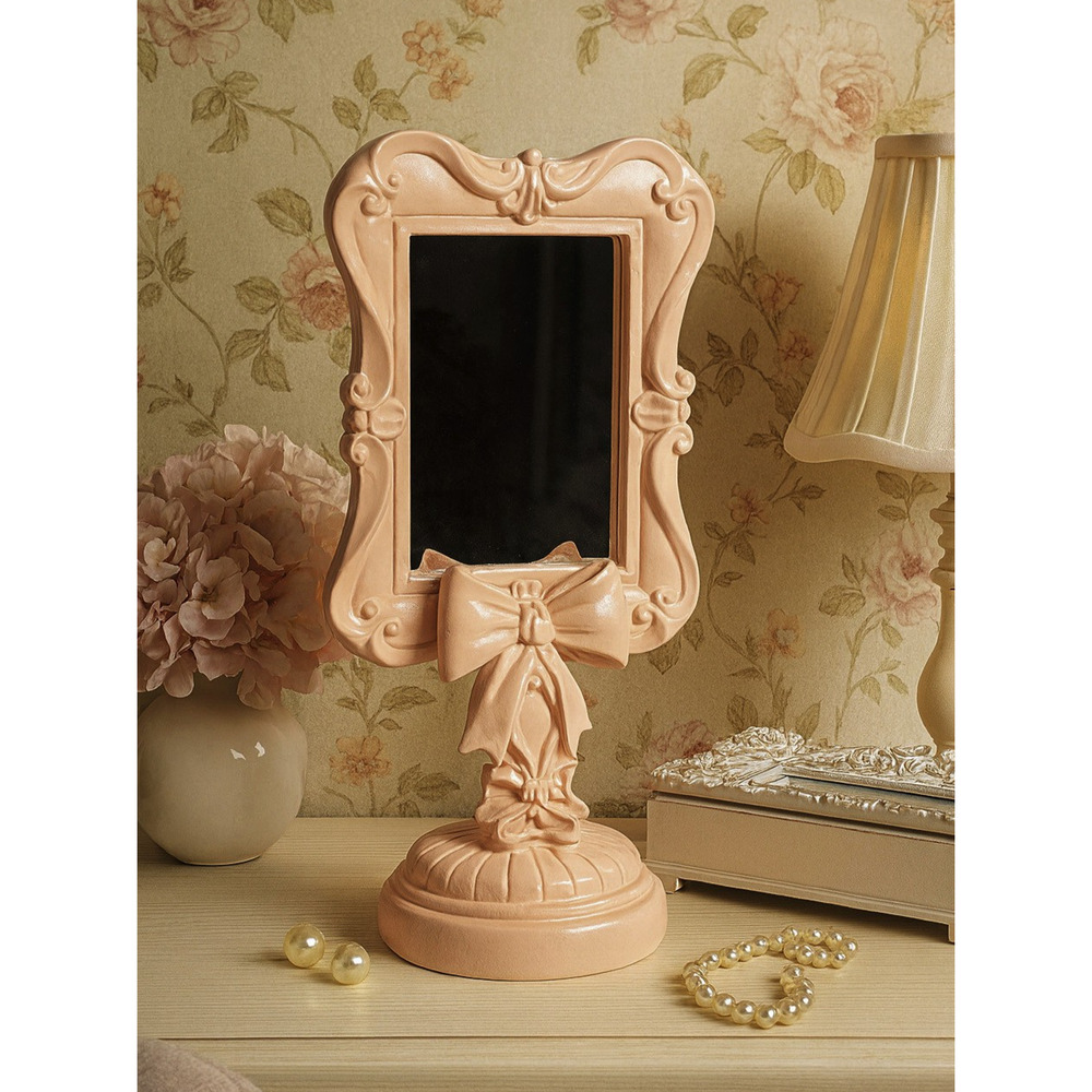 Pink Vanity Bow Mirror Shabby Chic Home Decor Table Top Barbie Vintage Style
